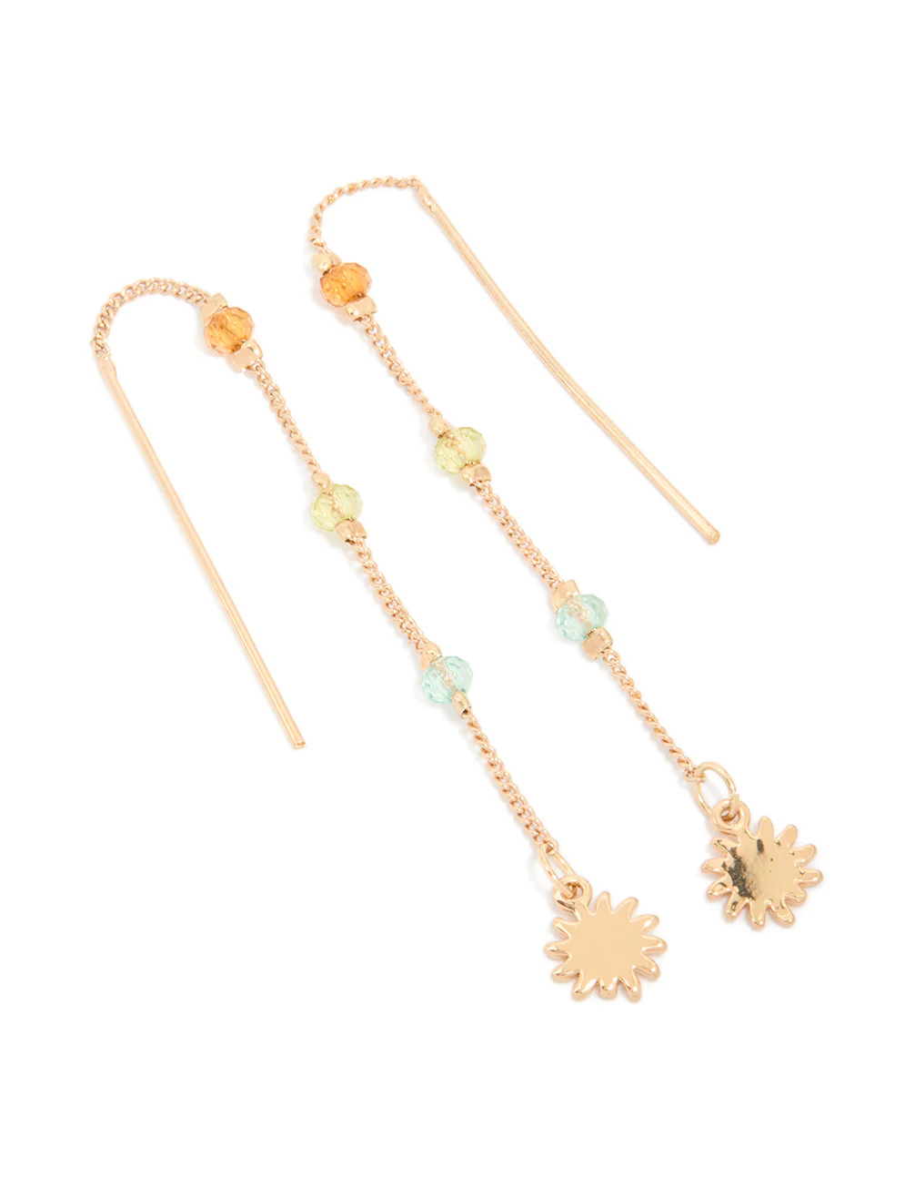 Gold Beaded Station Sun Chain Drop Earrings