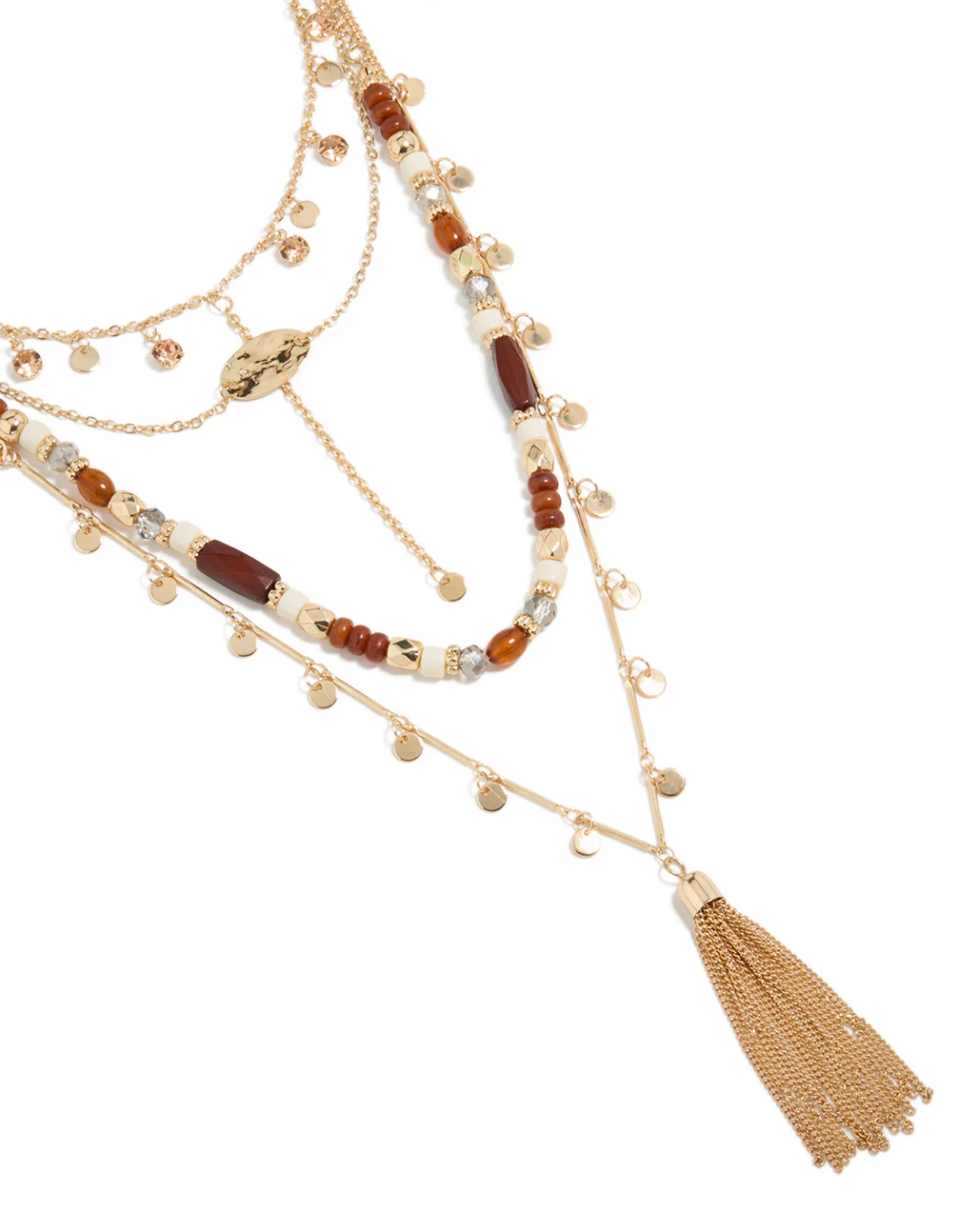 Gold Beaded & Tassel Layered Necklace