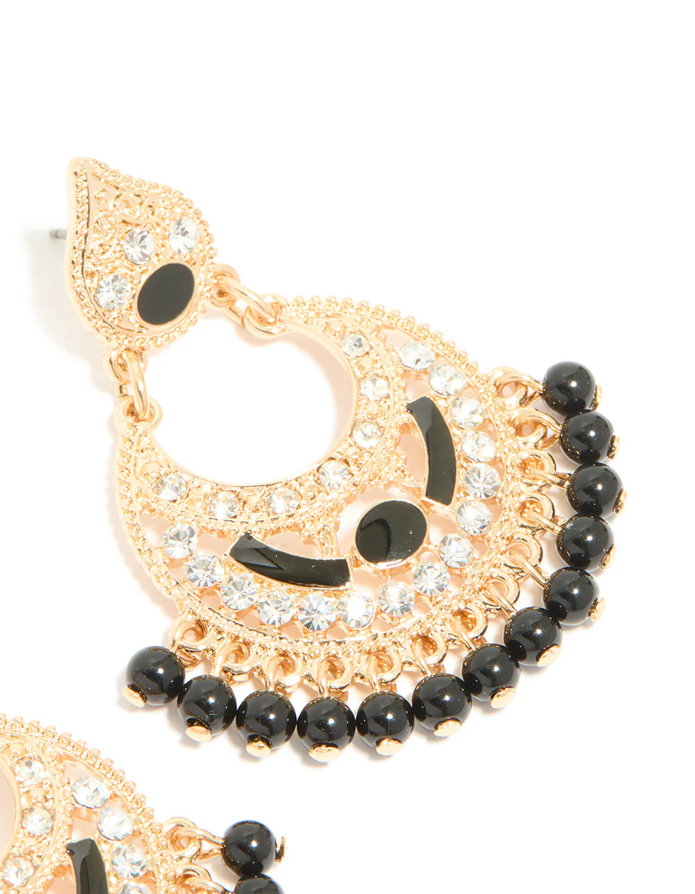 Gold Black Acrylic Diamante Drop Earrings - Image 5