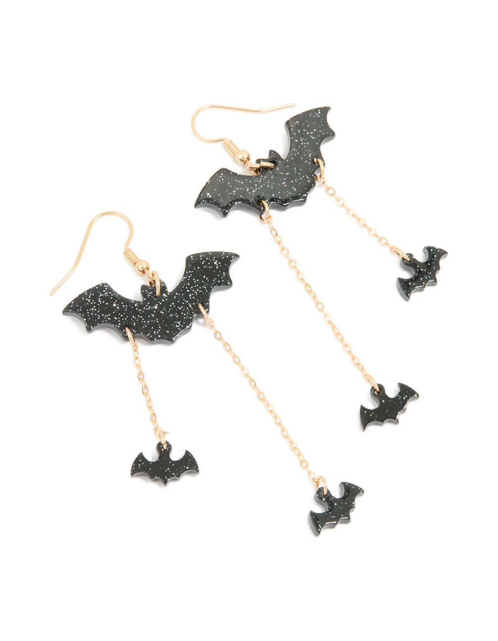 Gold Black Bat Chain Drop Earrings