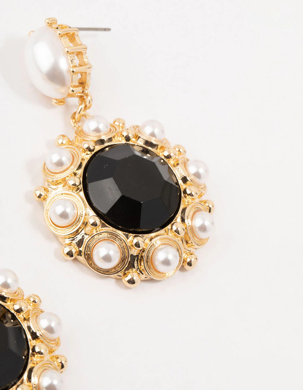 Gold & Black Pearl Stone Antique Drop Earrings - Image 3
