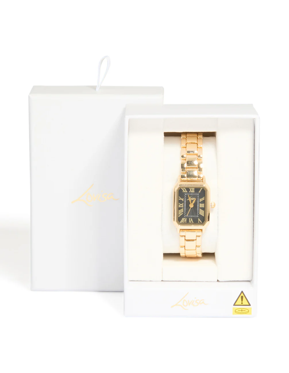 Gold Black Rectangle Roman Numeral Watch - Image 5