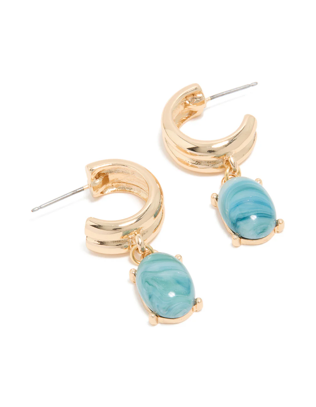 Gold Blue Acrylic Huggie Drop Earrings