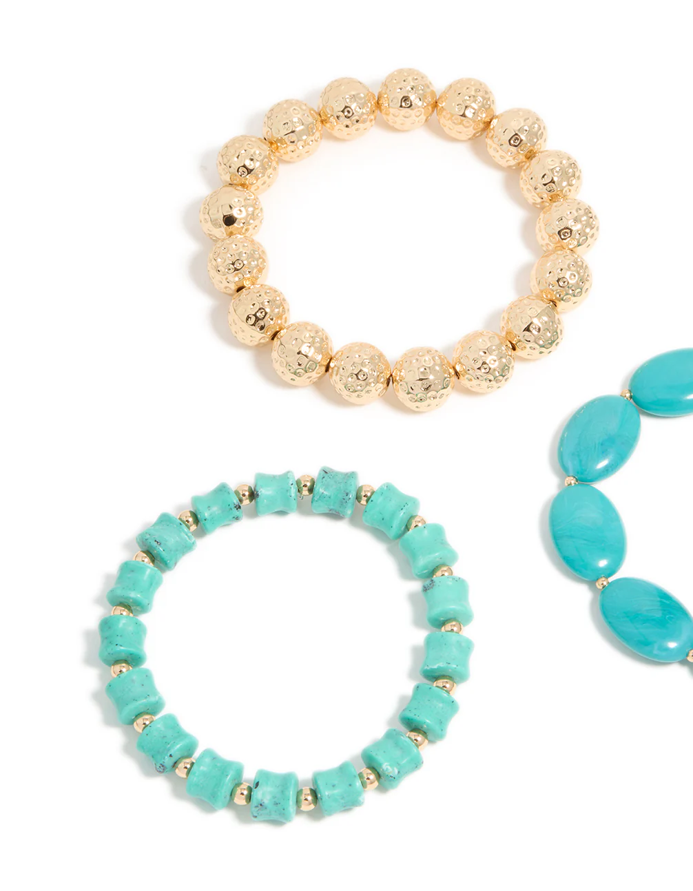 Gold & Blue Acrylic Irregular Beaded Stretch Bracelets 3-Pack - Image 2