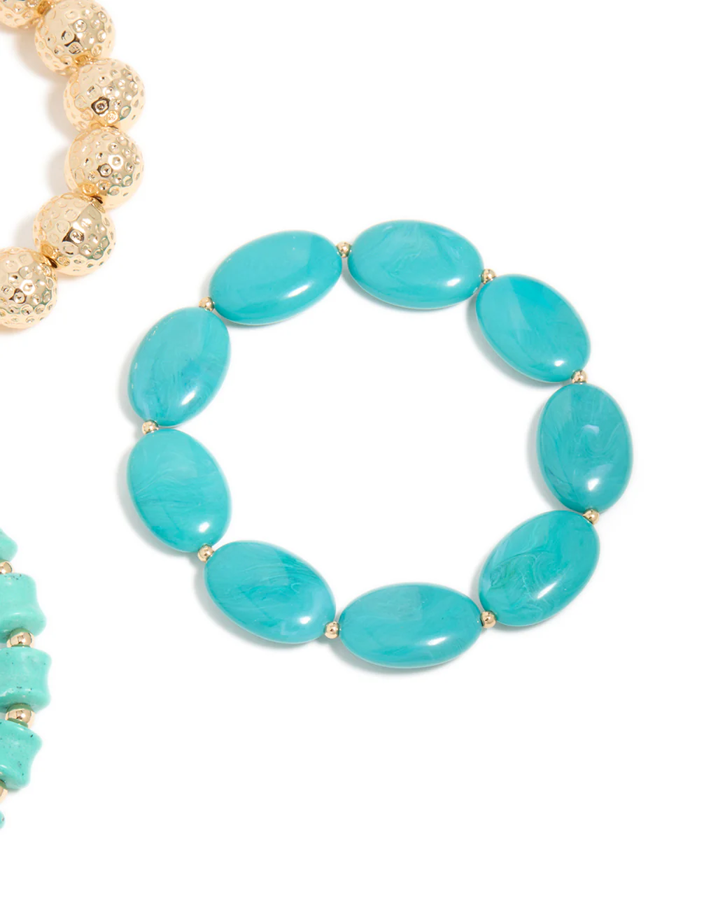 Gold & Blue Acrylic Irregular Beaded Stretch Bracelets 3-Pack - Image 3