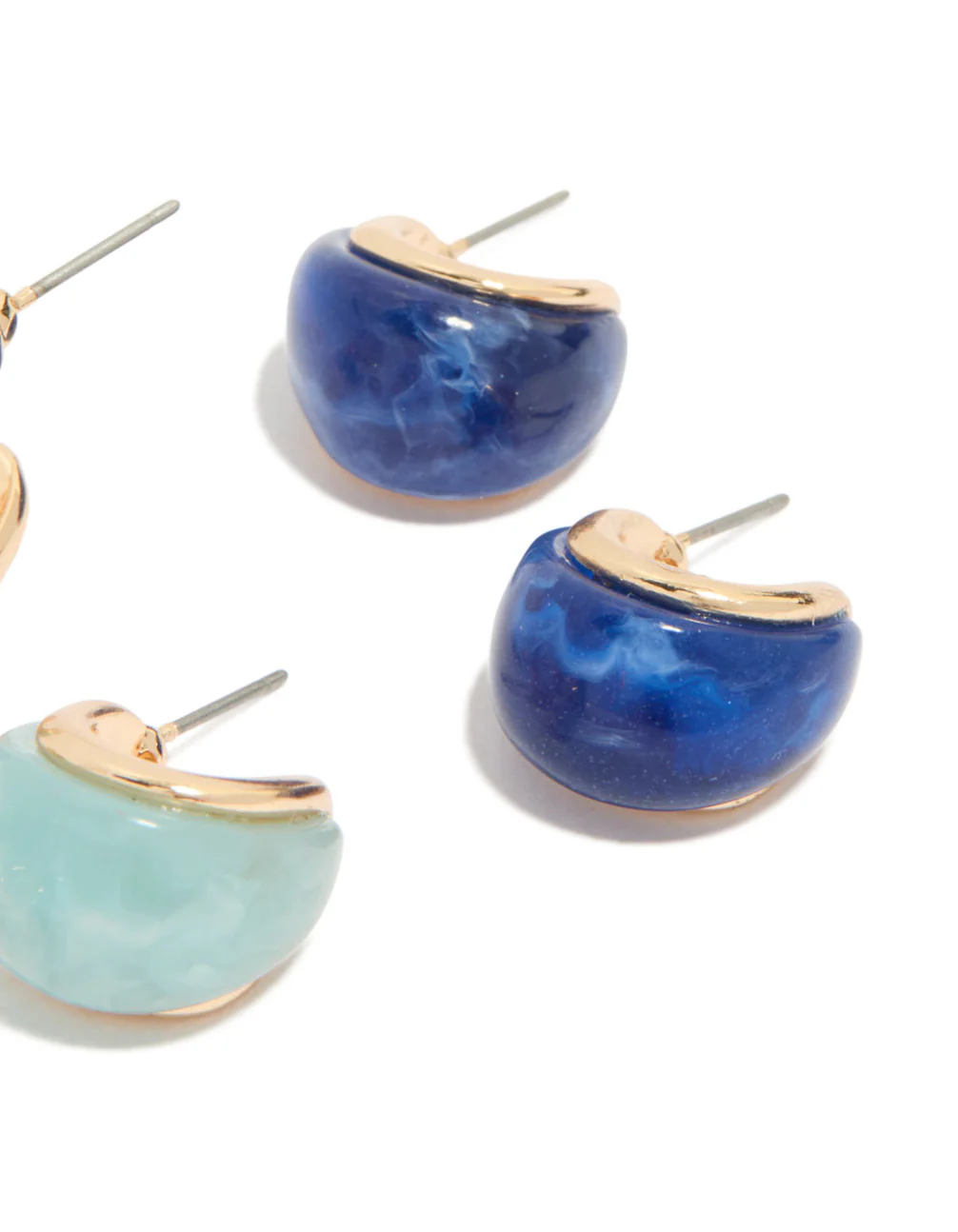 Gold Blue & Brown Enamel Bubble Hoop Earrings 3-Pack - Image 5