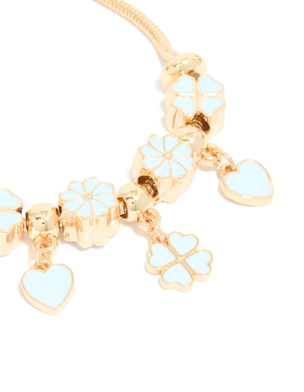 Gold Blue Clover & Heart Charm Toggle Bracelet - Image 4
