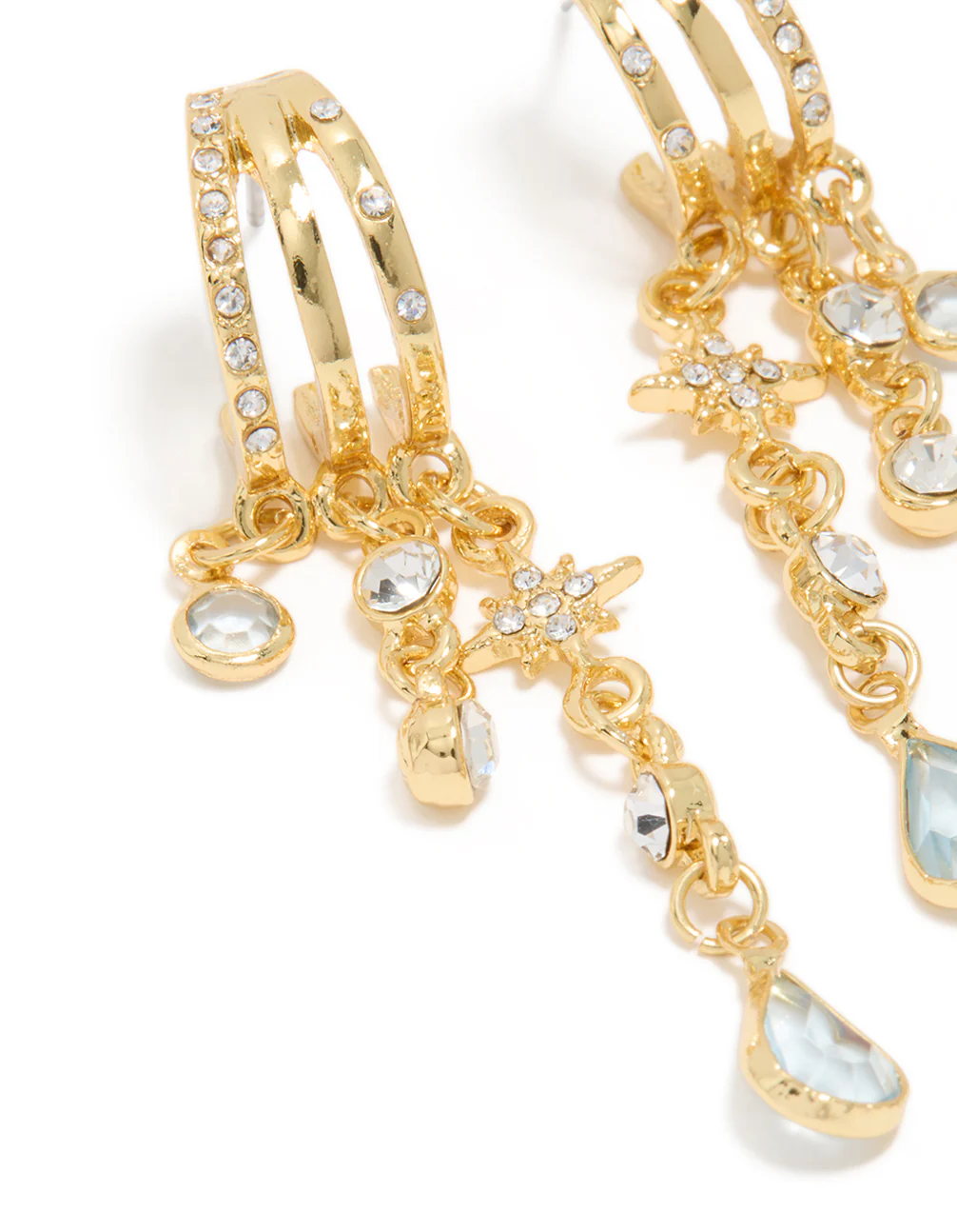 Gold & Blue Cubic Zirconia Illusion Cup Chain Earrings - Image 4