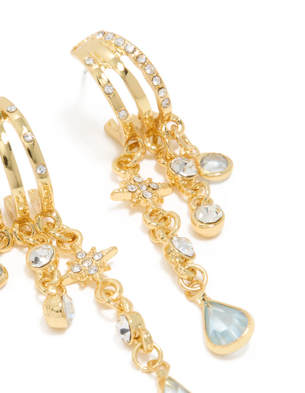 Gold & Blue Cubic Zirconia Illusion Cup Chain Earrings - Image 5