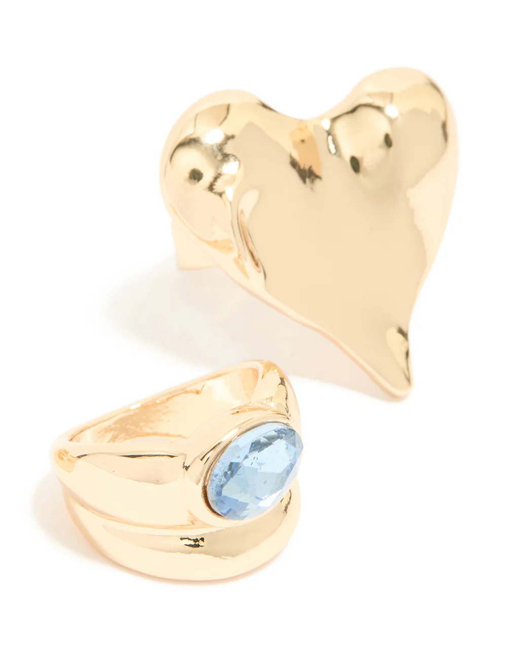 Gold Blue Gem & Heart Rings 3-Pack - Image 4