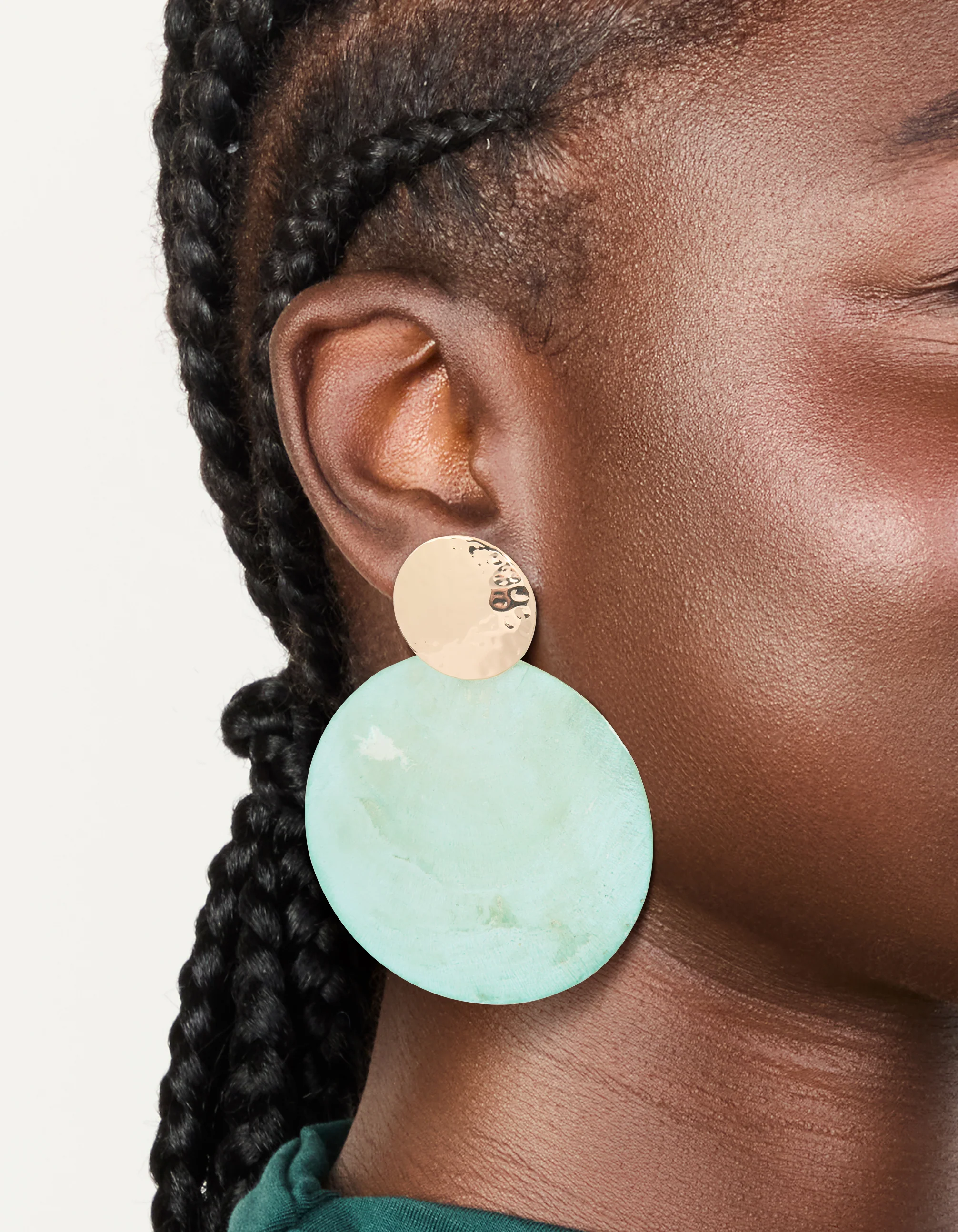 Gold Blue Shell Hammered Drop Earrings - Image 2