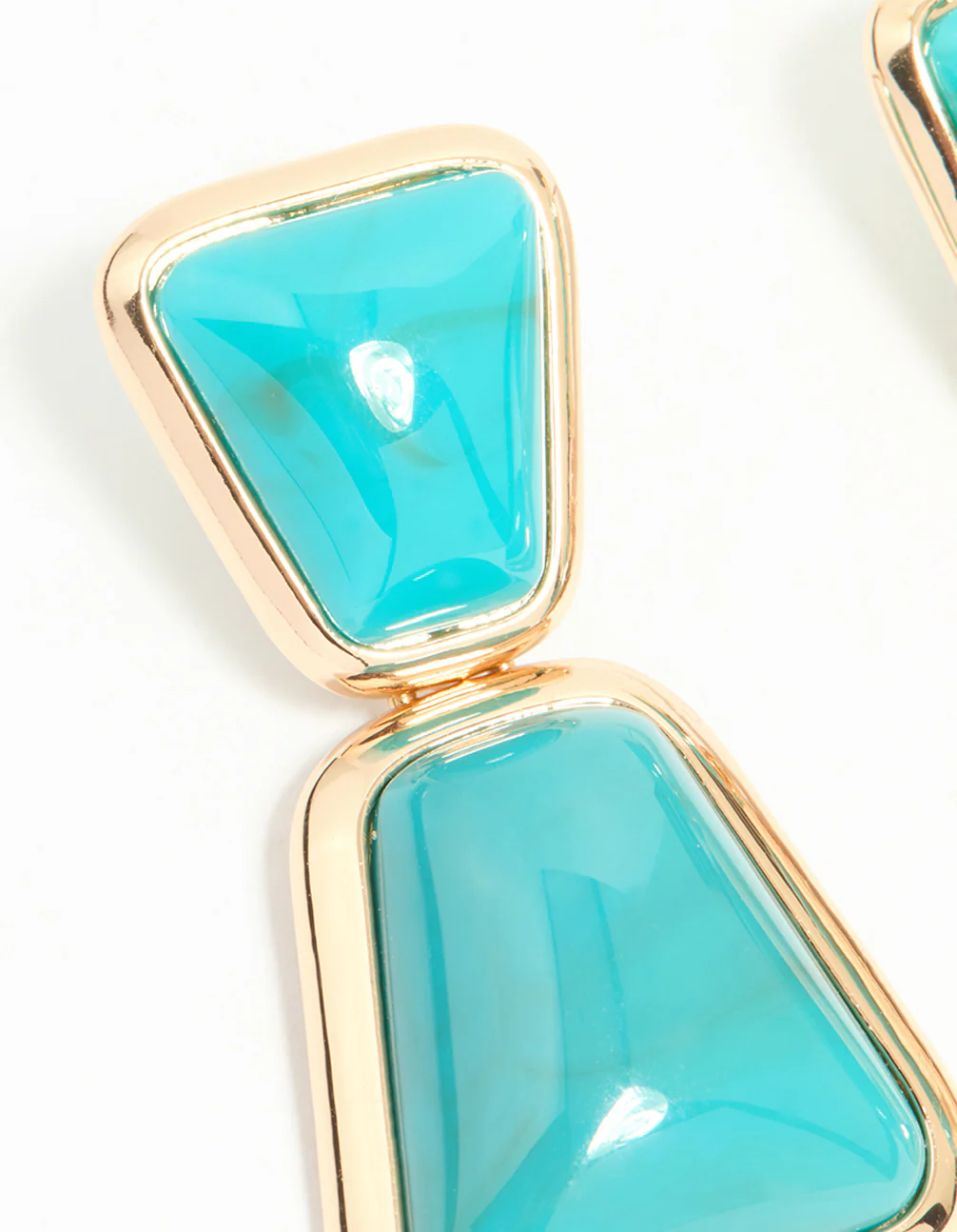 Gold Blue Stone Statement Drop Earrings - Image 4
