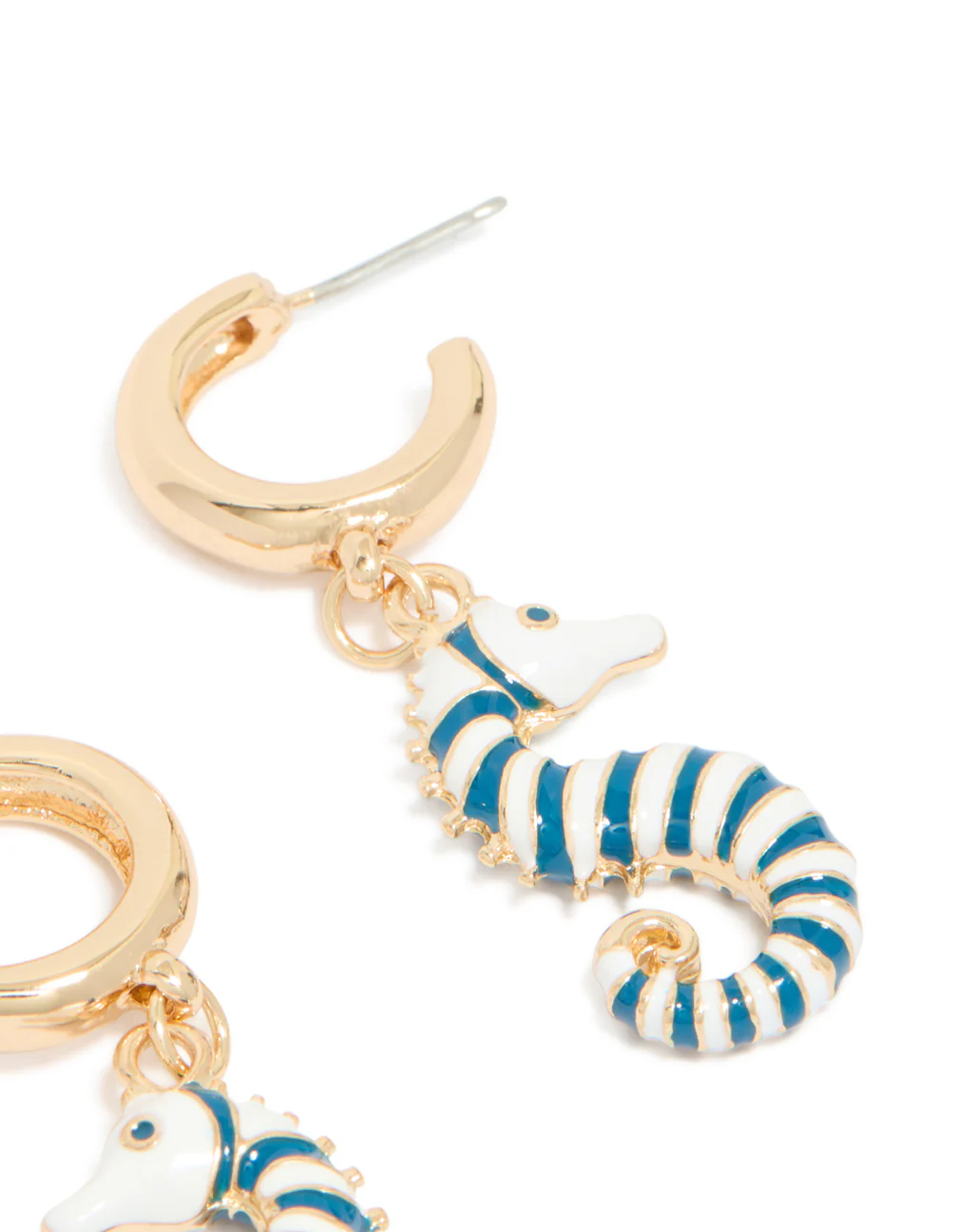 Gold Blue & White Seahorse Open Hoop Earrings - Image 5
