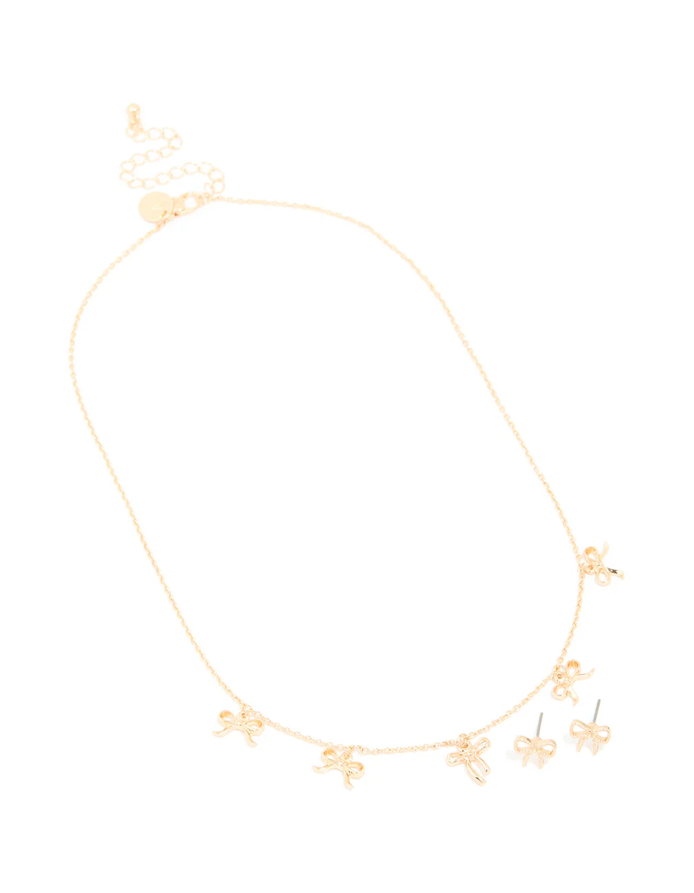 Gold Bow Necklace & Stud Earrings Set - Image 2
