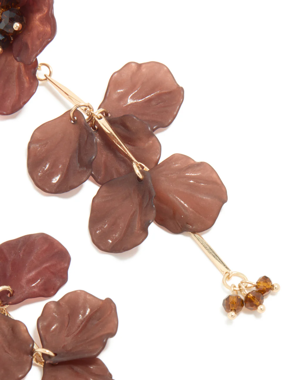 Gold & Brown Acrylic Flower Drop Earrings - Image 5