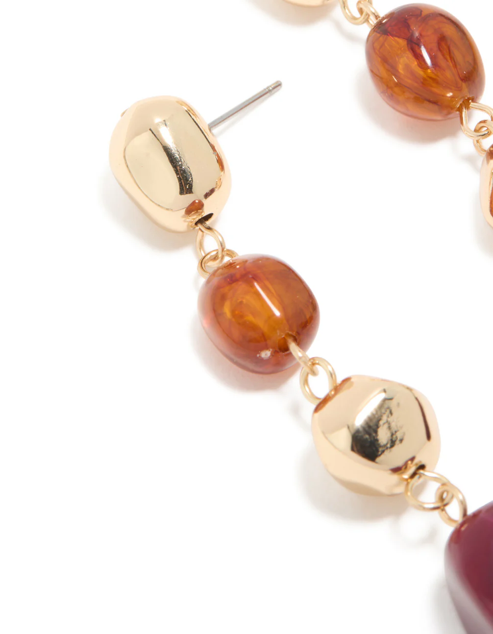 Gold Brown & Dark Pink Beaded Organic Drop Earrings - Image 4