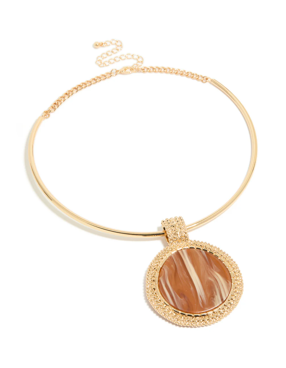Gold Brown Marbled Stone Torque Pendant Necklace - Image 4