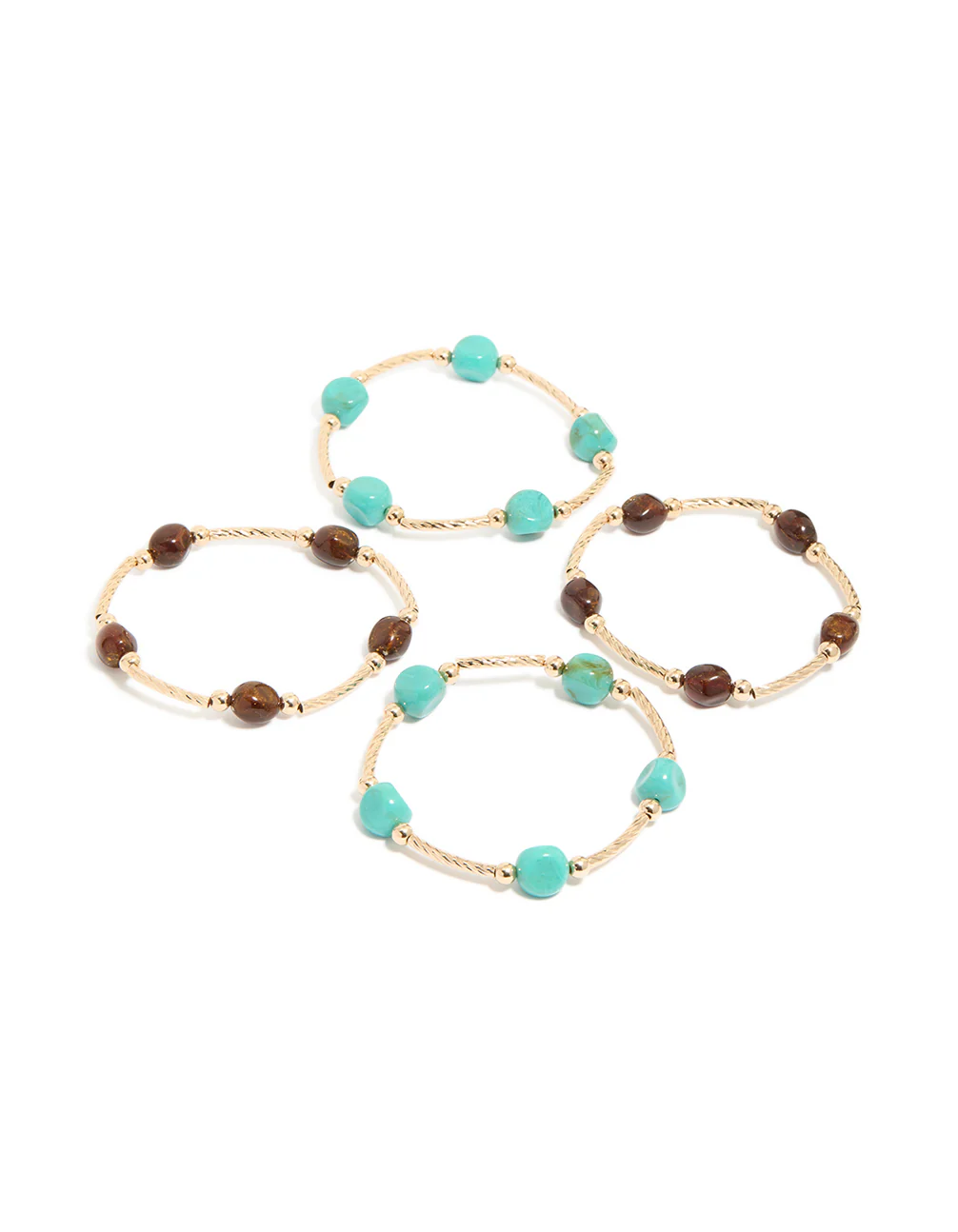 Gold Brown & Turquoise Beaded Thin Connector Bracelets 4-Pack