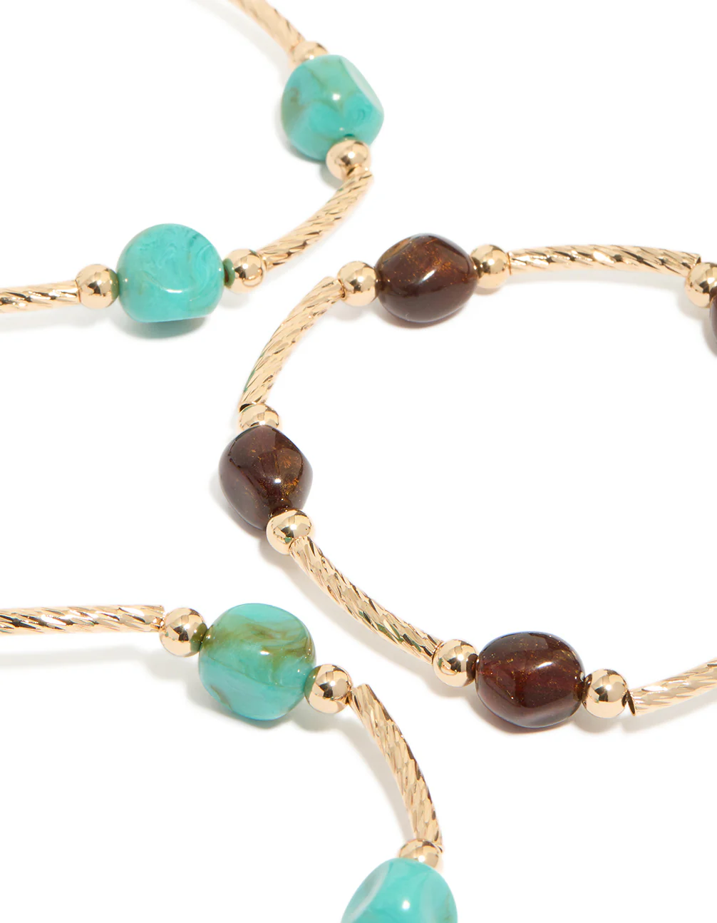 Gold Brown & Turquoise Beaded Thin Connector Bracelets 4-Pack - Image 2