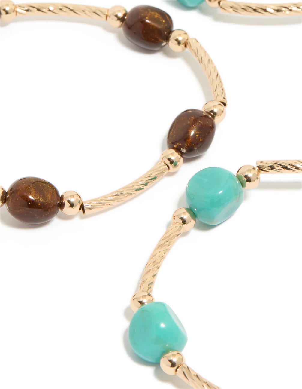 Gold Brown & Turquoise Beaded Thin Connector Bracelets 4-Pack - Image 3