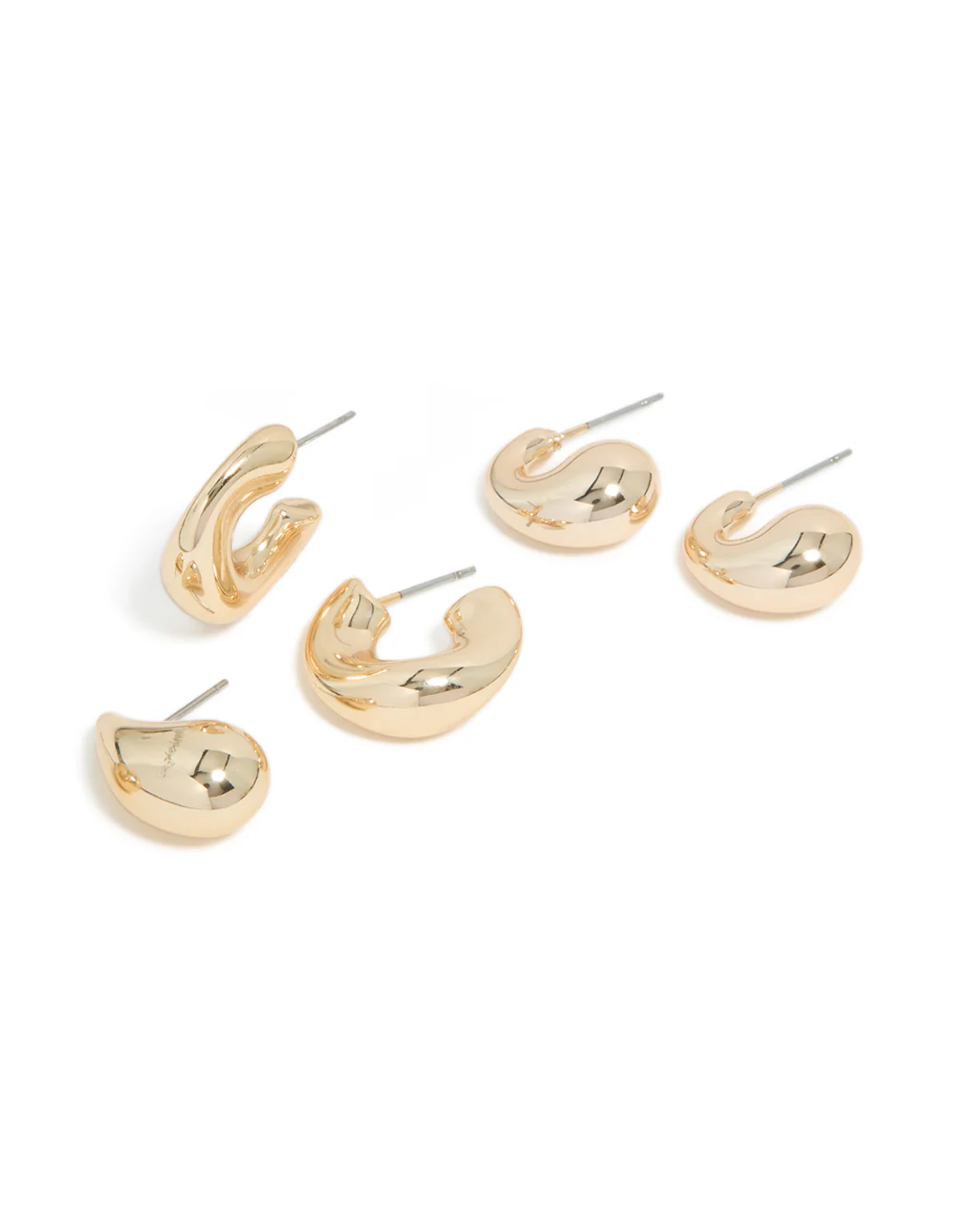 Gold Bubble Thick Huggie Earrings 3-Pack - Image 3