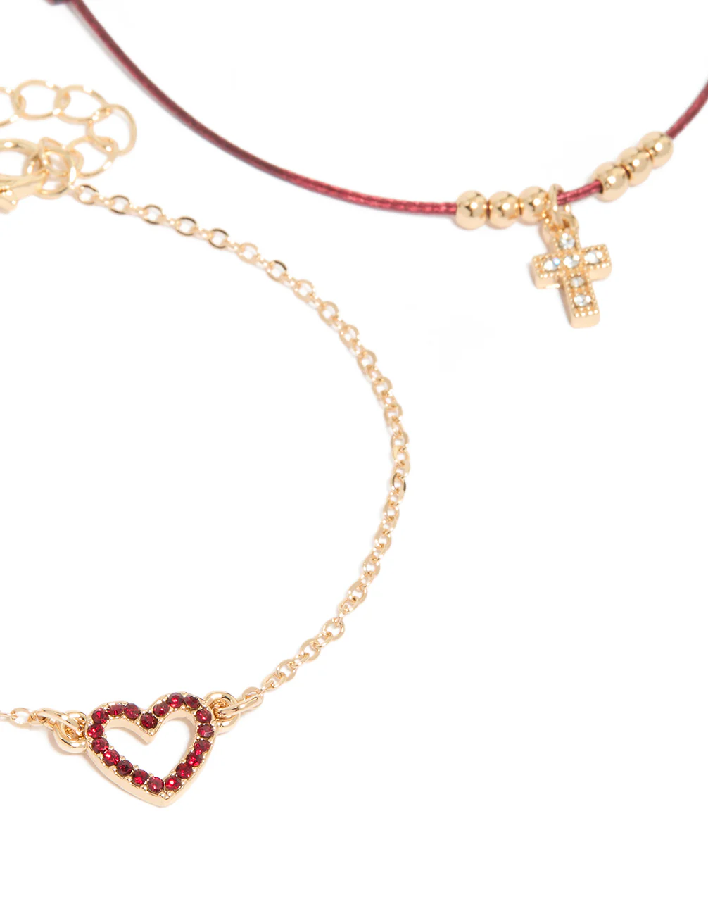 Gold Burgundy Cord & Heart Bracelets 4-Pack - Image 2