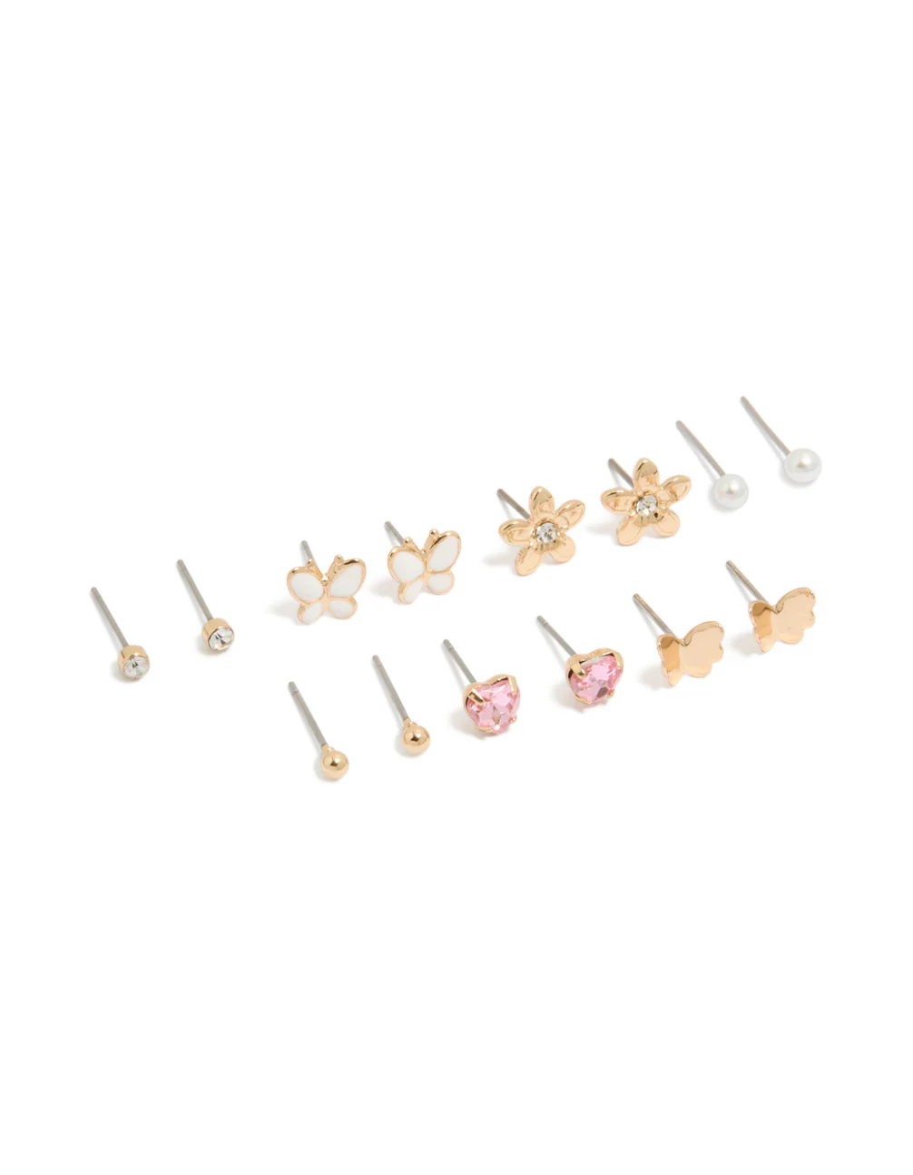 Gold Butterfly & Pearl Stud Earrings 7-Pack