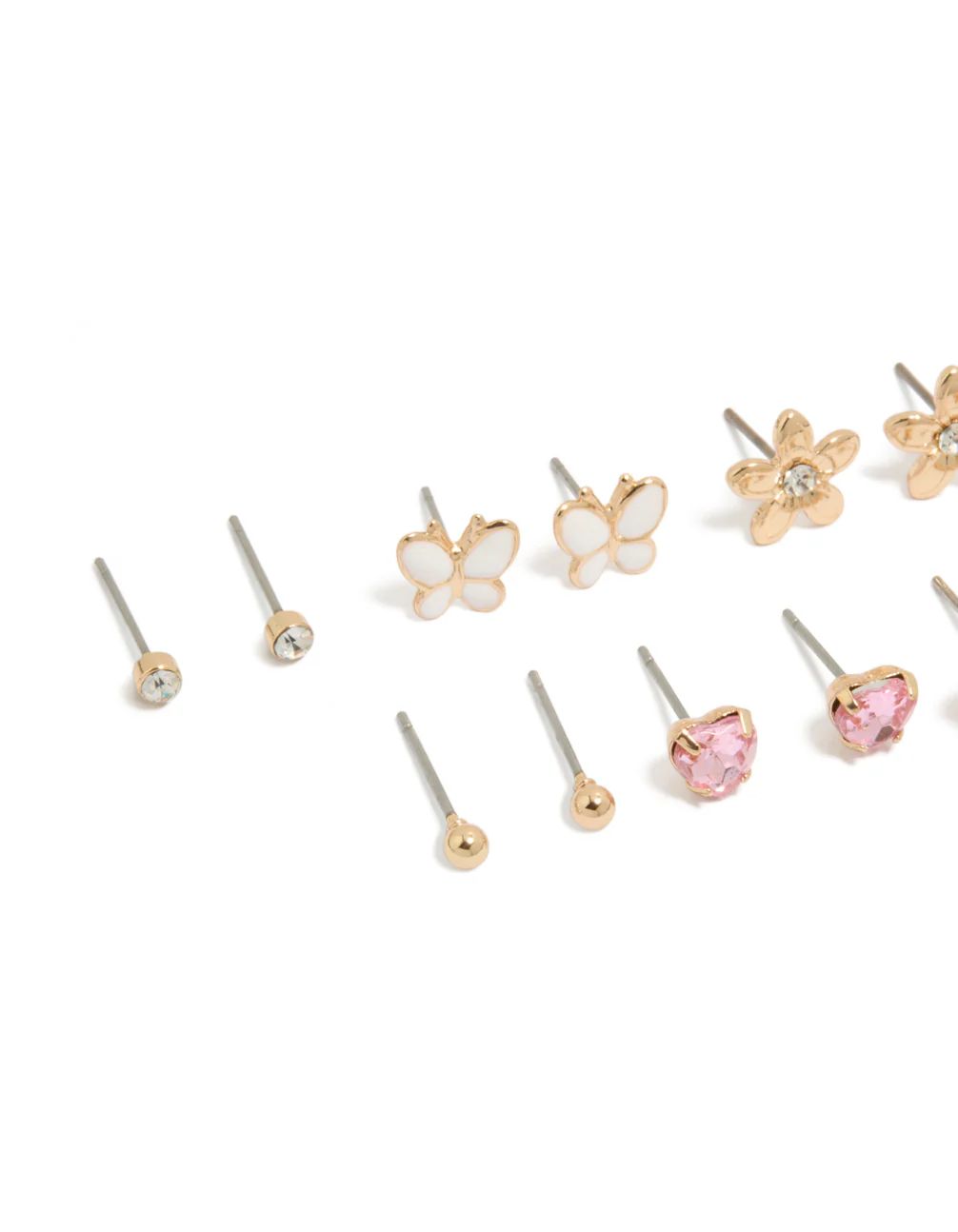 Gold Butterfly & Pearl Stud Earrings 7-Pack - Image 2
