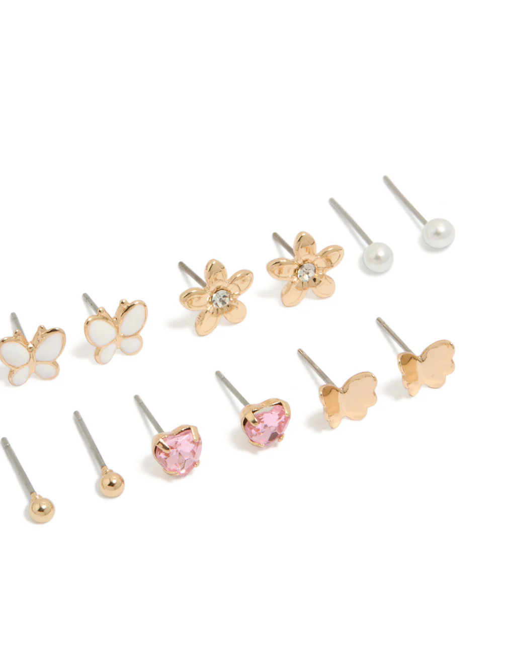Gold Butterfly & Pearl Stud Earrings 7-Pack - Image 3