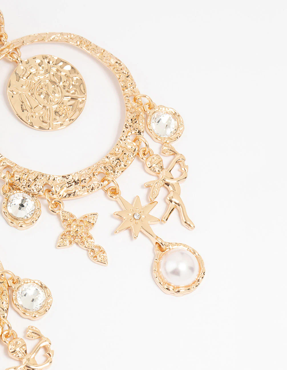 Gold Celestial Pearl Charm Drop Earrings - Image 5