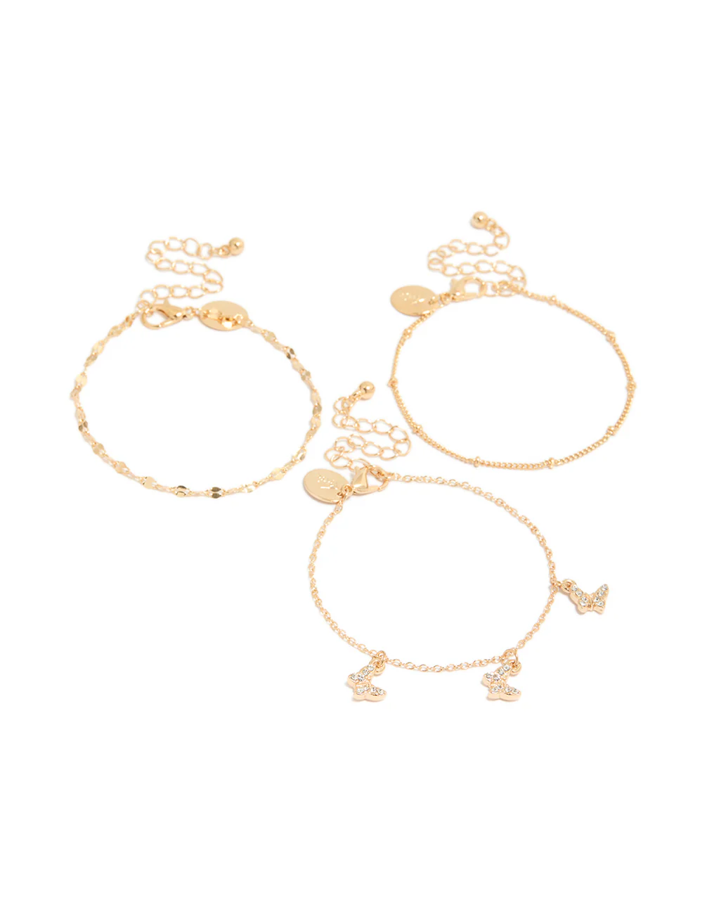 Gold Chain & Diamante Butterfly Bracelet 3-Pack