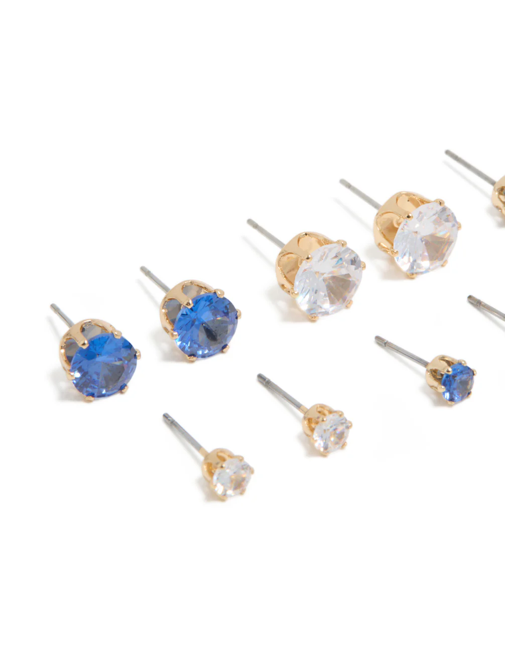 Gold Classic Blue & Clear Cubic Zirconia Stud Earrings 6-Pack - Image 2