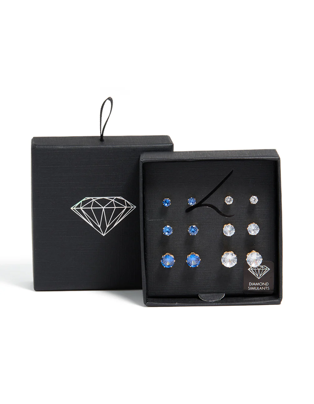 Gold Classic Blue & Clear Cubic Zirconia Stud Earrings 6-Pack - Image 3