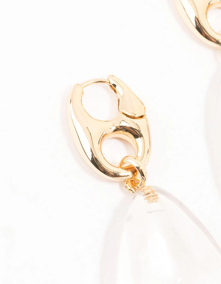 Gold Clear Abstract Drop Earrings - Image 2