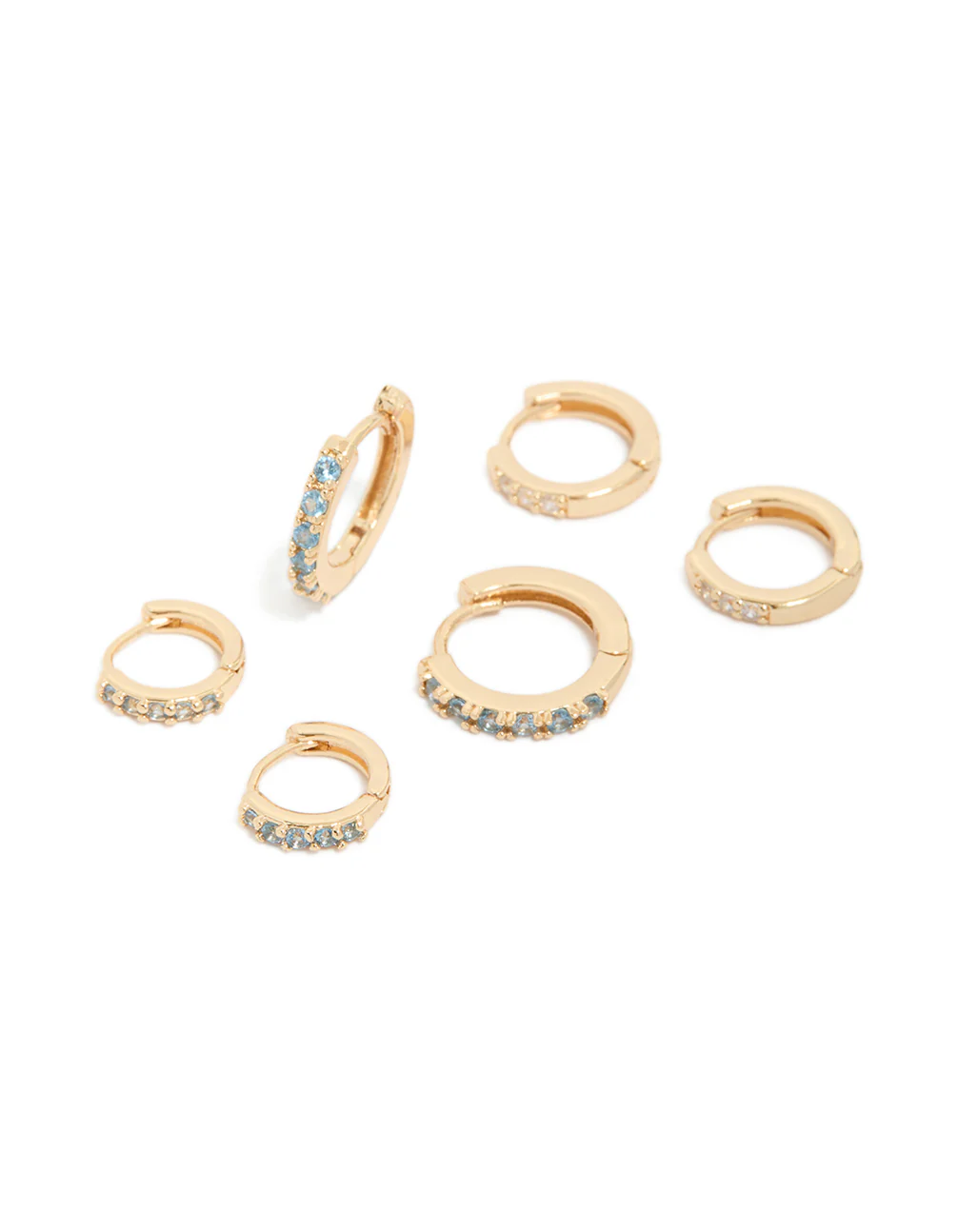 Gold Clear & Light Blue Cubic Zirconia Huggie Earrings 3-Pack - Image 2