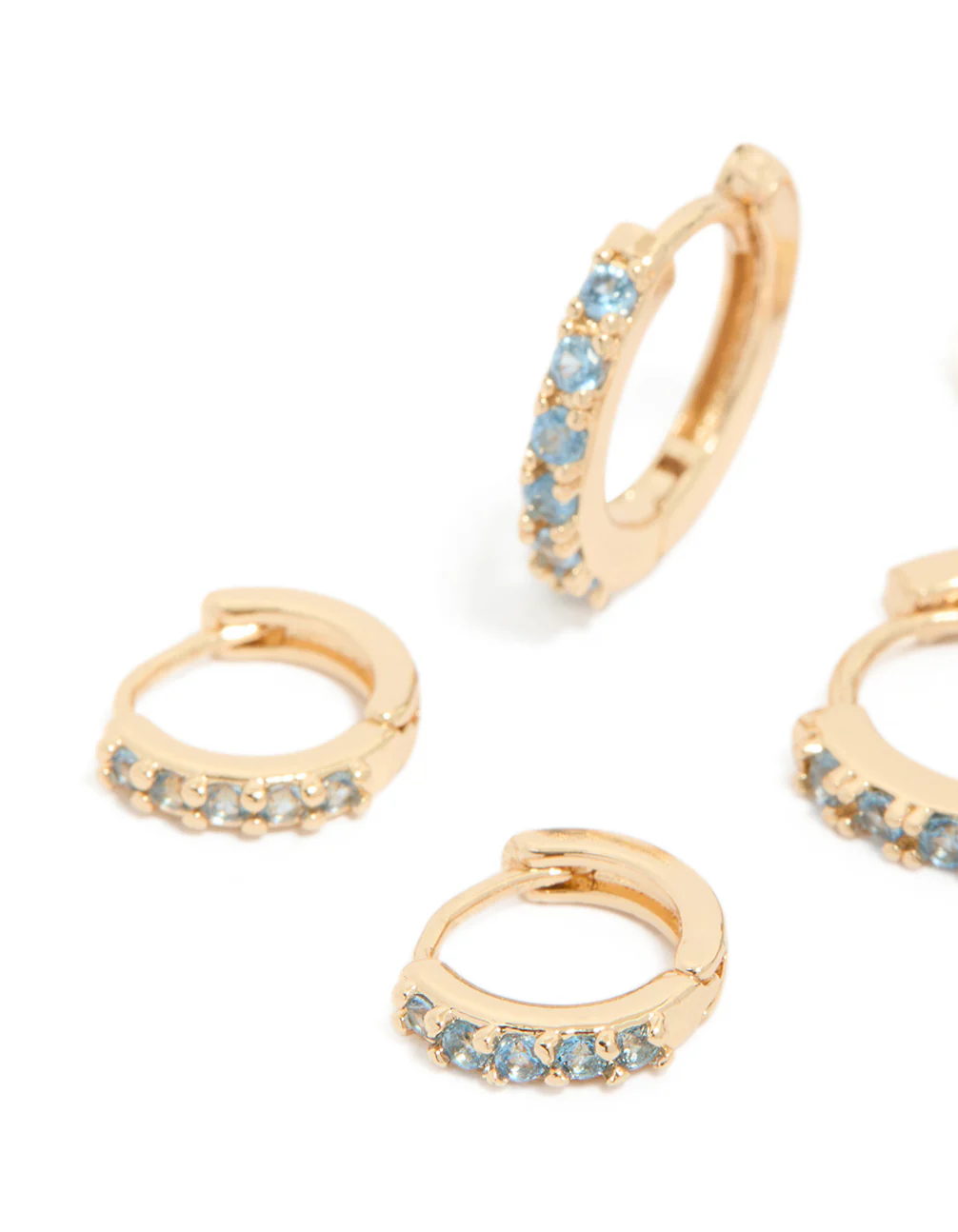 Gold Clear & Light Blue Cubic Zirconia Huggie Earrings 3-Pack - Image 4