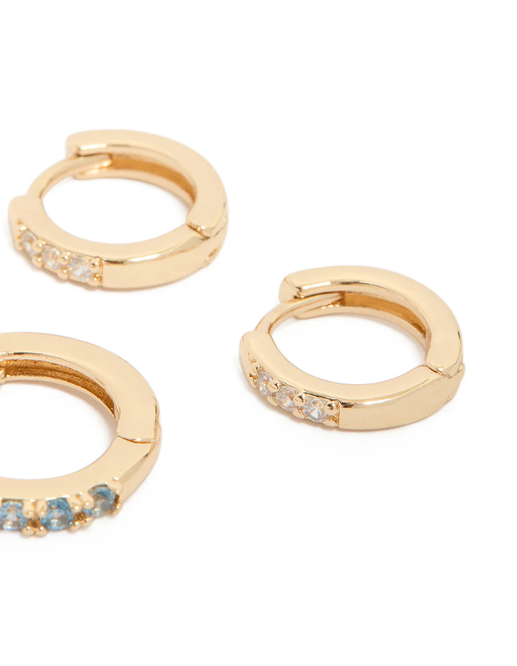 Gold Clear & Light Blue Cubic Zirconia Huggie Earrings 3-Pack - Image 5