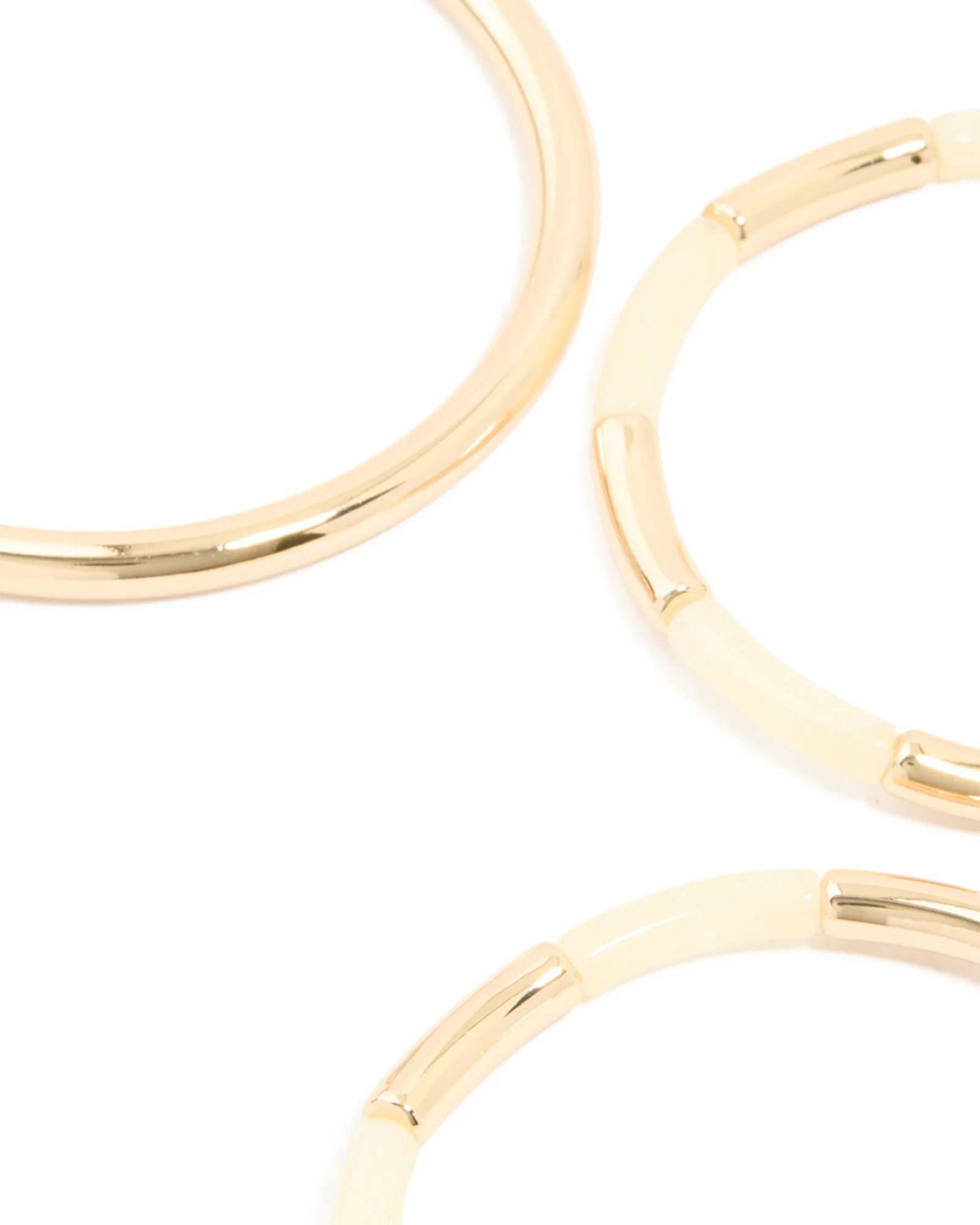 Gold & Cream Acrylic Beaded Stretch Bracelets & Bangles 5-Pack - Image 2