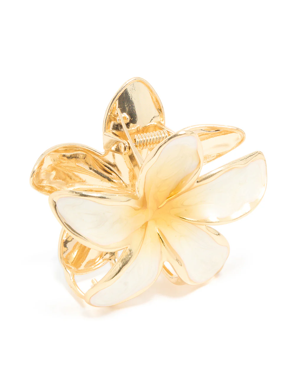 Gold Cream Enamel Frangipani Flower Claw Clip - Image 2