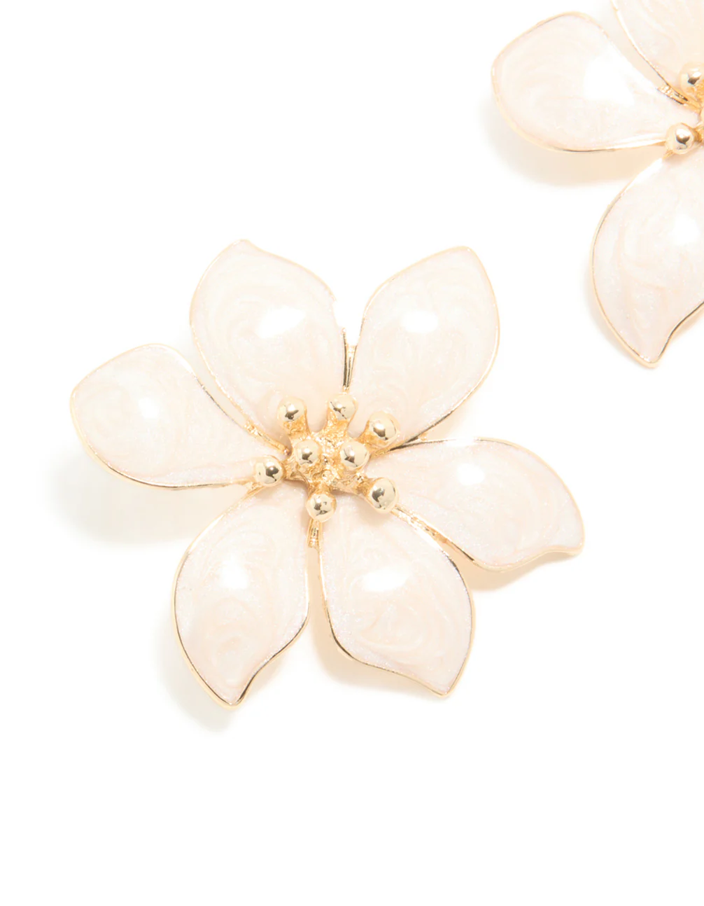 Gold Cream Enamel Swirl Statement Flower Stud Earrings - Image 4
