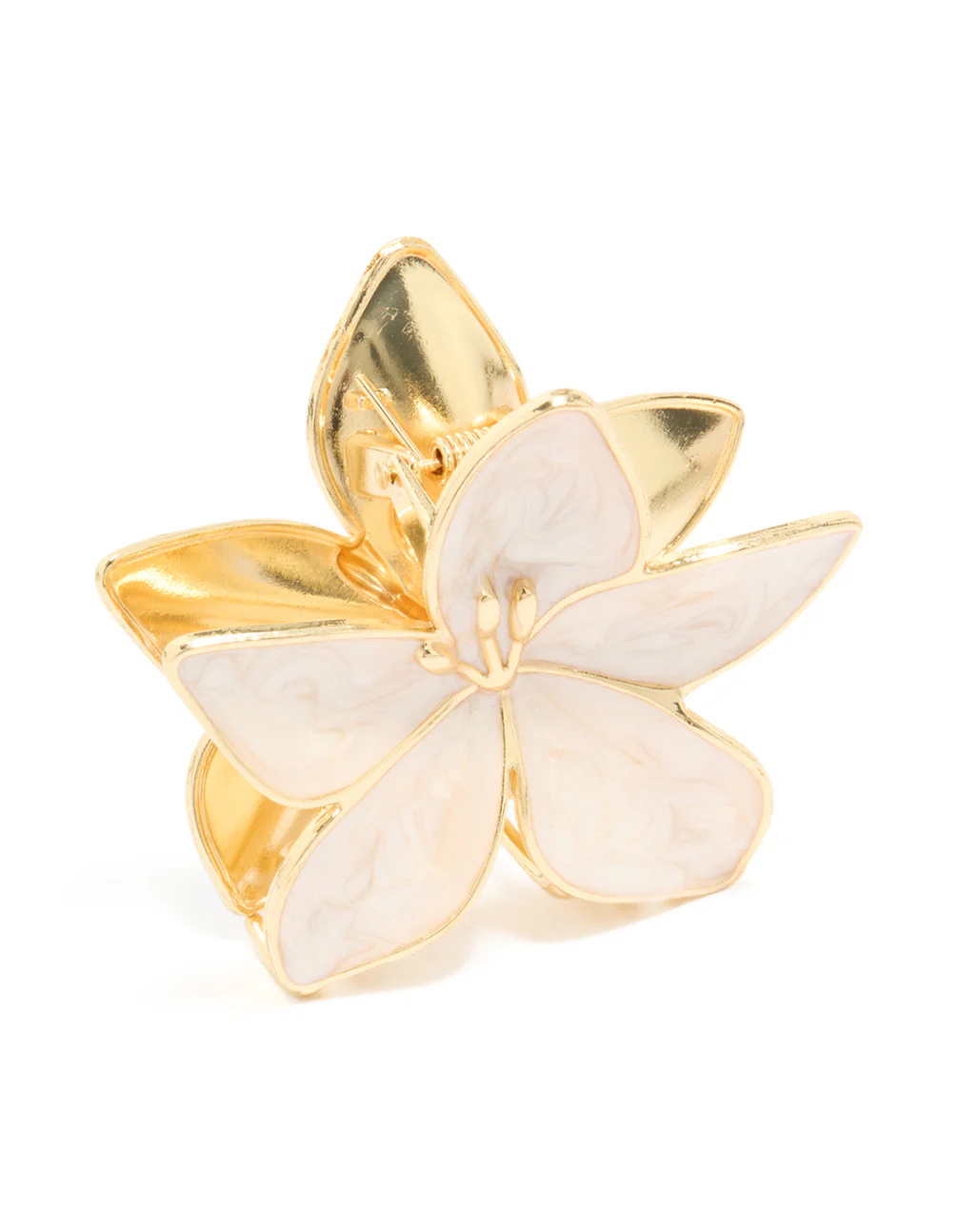 Gold Cream Enamel Tropical Stem Hair Claw Clip - Image 2