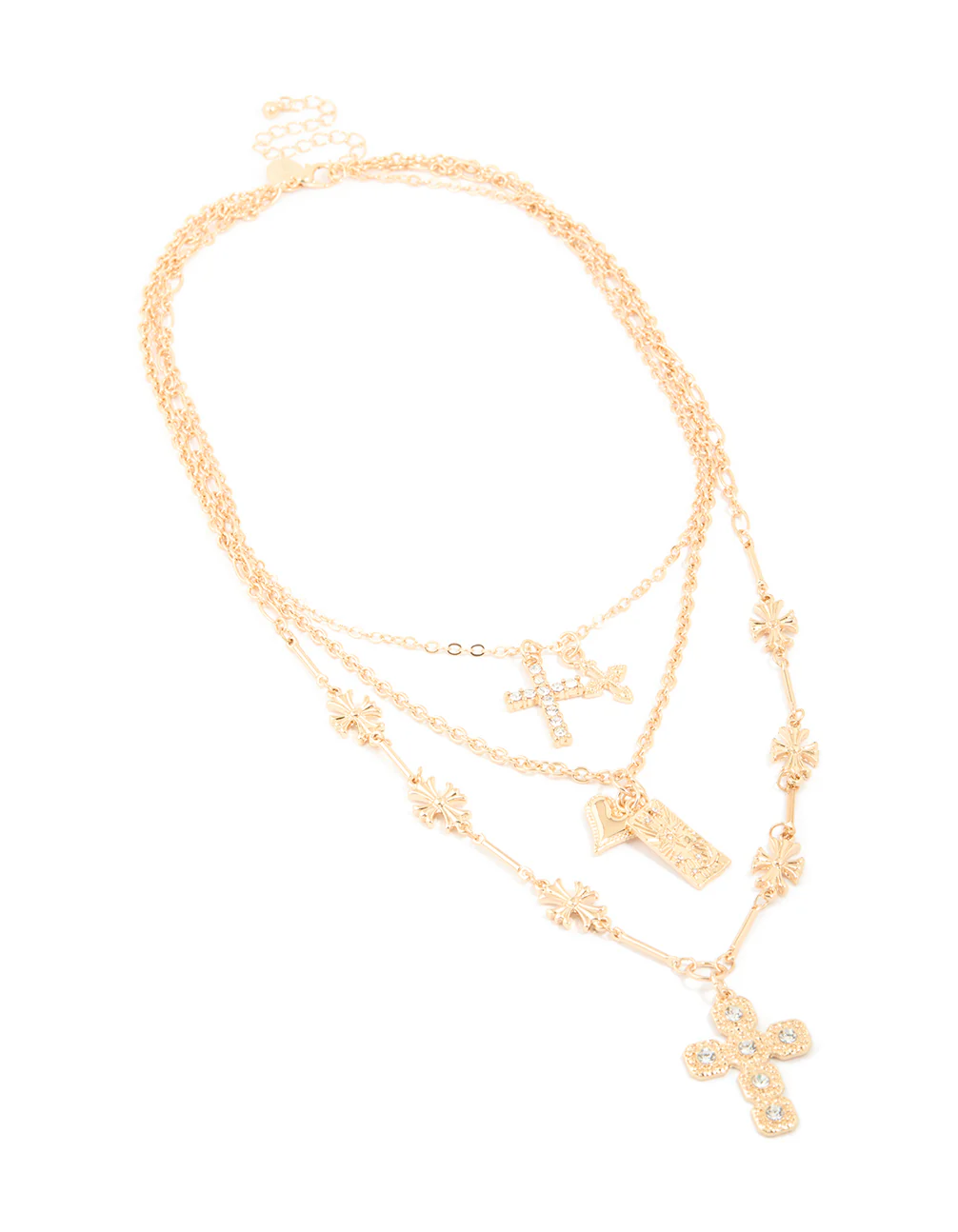 Gold Cross Charm Layered Necklace - Image 2