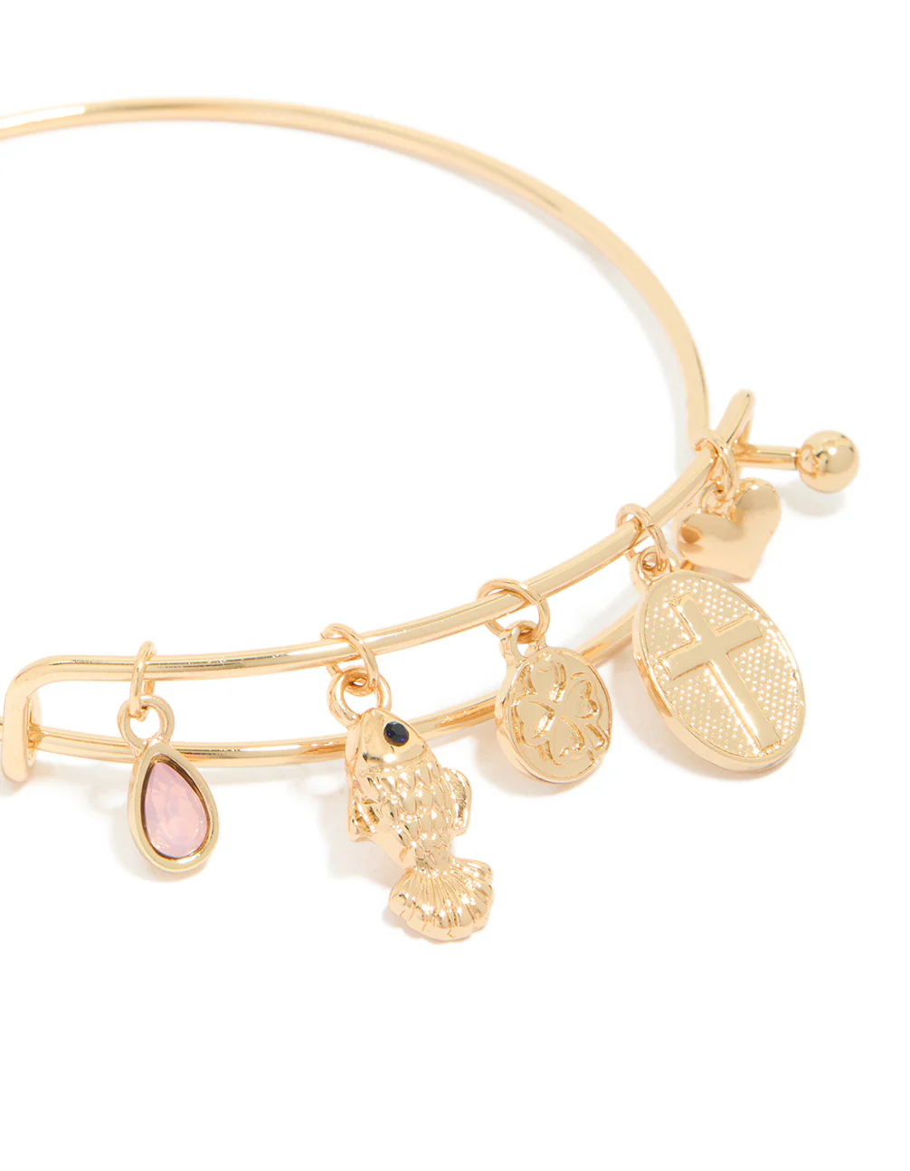 Gold Cross & Fish Charm Bangle - Image 2