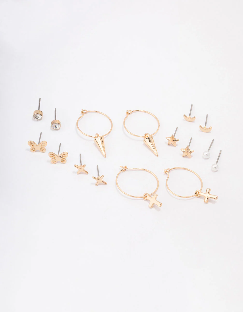 Gold Cross Pointed Earring 8-Pack