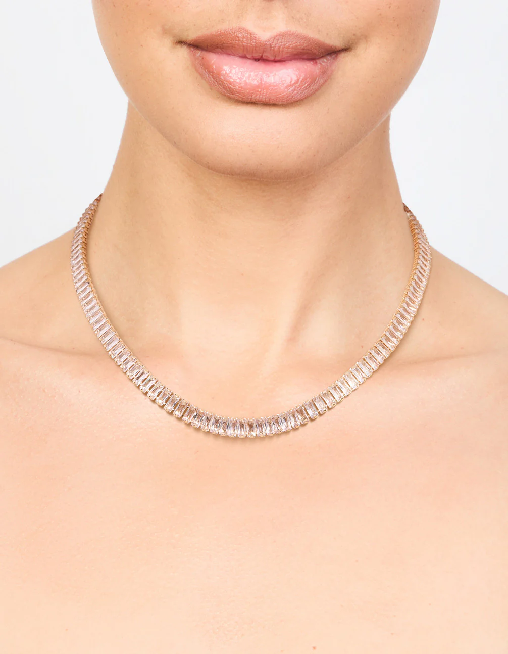 Gold Cubic Zirconia Baguette Short Necklace - Image 2