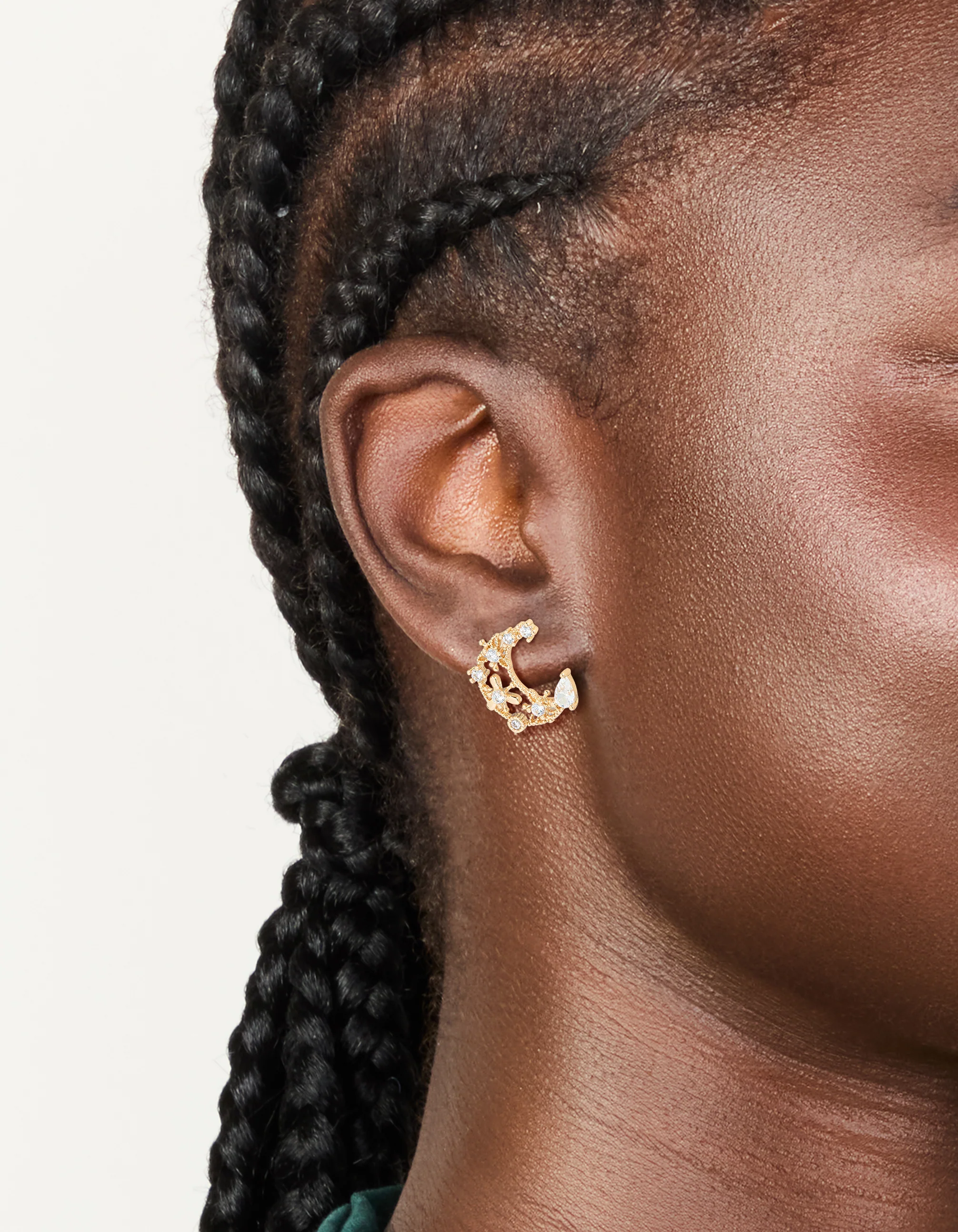 Gold Cubic Zirconia Celestial Moon Stud Earrings