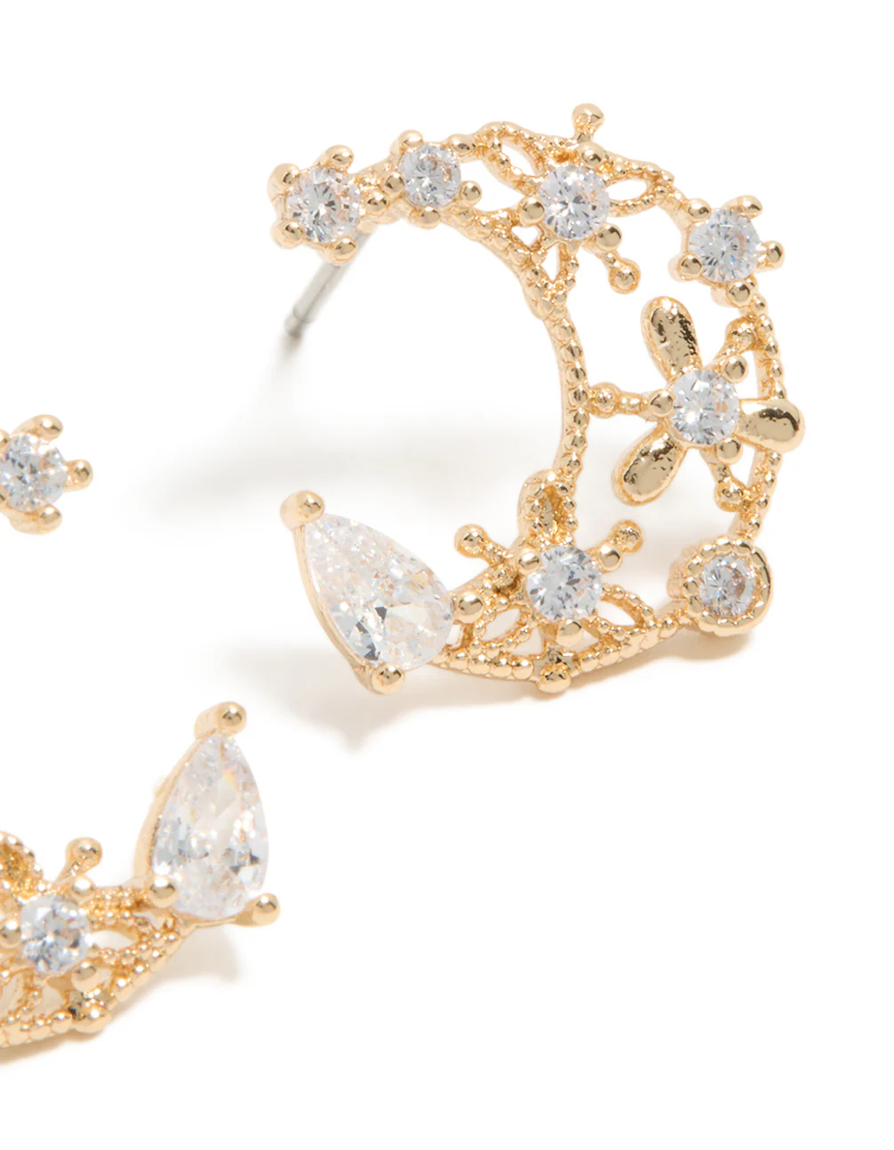 Gold Cubic Zirconia Celestial Moon Stud Earrings - Image 5
