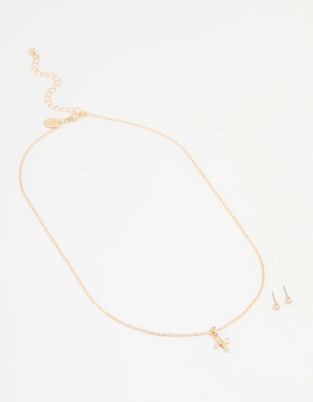 Gold Cubic Zirconia Cross Necklace & Earrings Set - Image 2