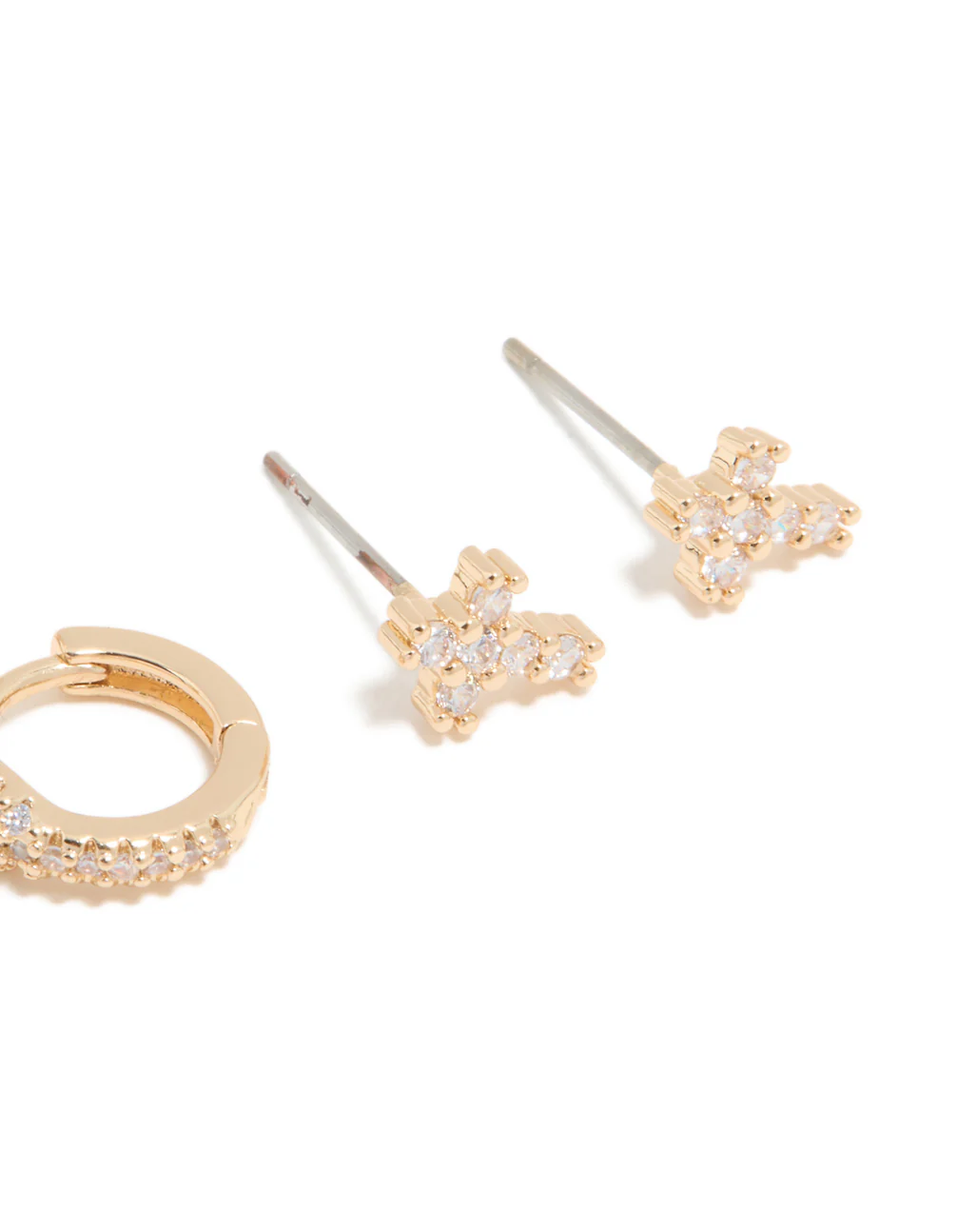 Gold Cubic Zirconia Cross & Snake Earrings 3-Pack - Image 5