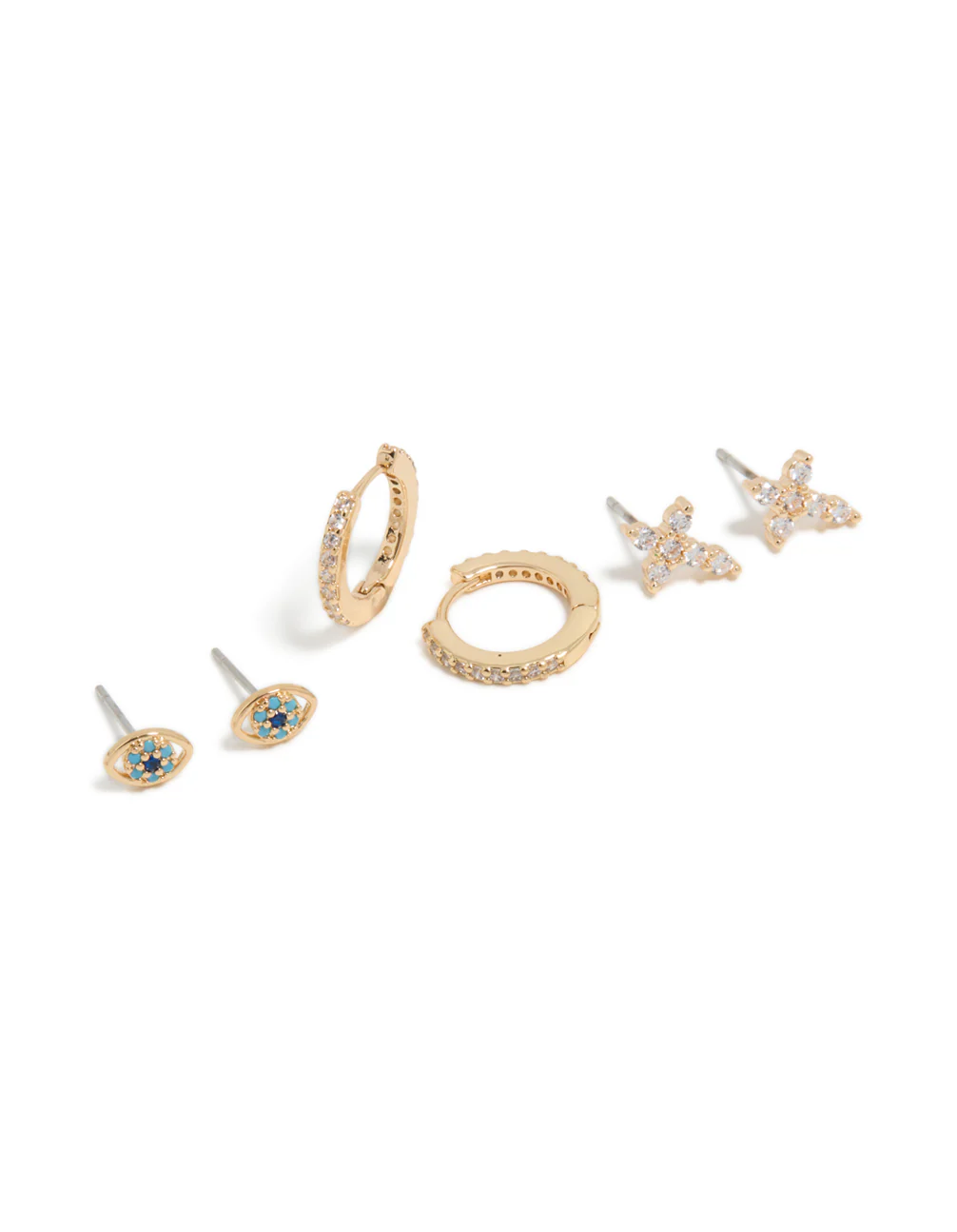 Gold Cubic Zirconia Evil Eye & Cross Earrings 3-Pack - Image 2